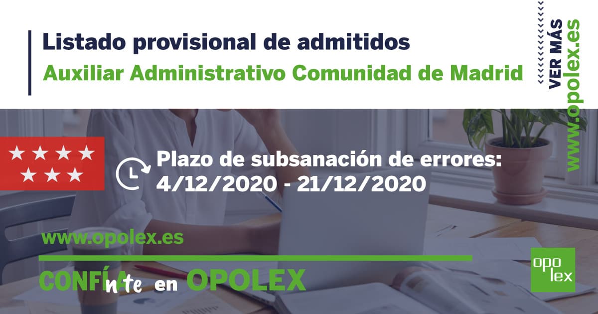 Listado provisional de admitidos Auxiliar Administrativo CM